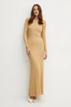 Bardot rochie AMARO culoarea bej, maxi, evazati, 59510DB imagine