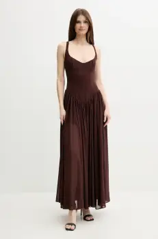 Bardot rochie BRIANN culoarea maro, maxi, evazati, 59895DB imagine