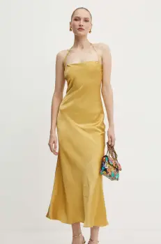 Bardot rochie CARLEN culoarea galben, maxi, evazati, 59353DB imagine