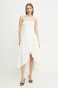 Bardot rochie culoarea alb, midi, evazati, 59843DB imagine