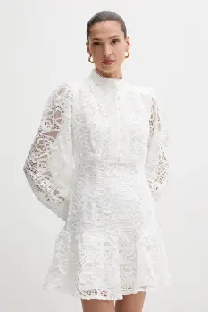 Bardot rochie culoarea alb, mini, evazati, 58421DB6 imagine