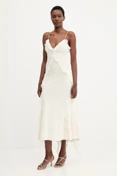 Bardot rochie culoarea bej, maxi, evazati, 59338DB1 imagine