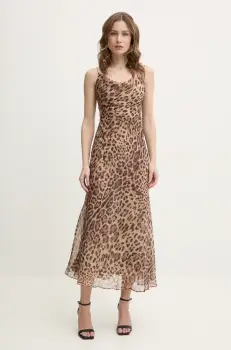 Bardot rochie culoarea bej, maxi, evazati, 59709DB imagine