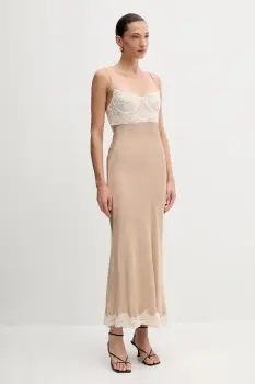 Bardot rochie culoarea bej, maxi, evazati, 60118DB imagine