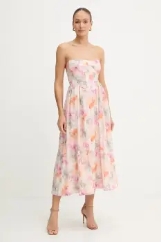 Bardot rochie culoarea bej, midi, evazati, 58164DB5 imagine