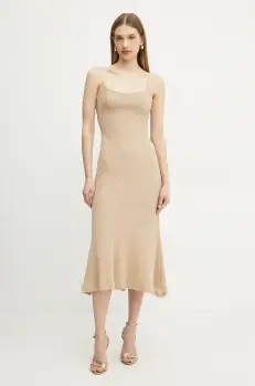 Bardot rochie culoarea bej, midi, mulata, 57998DB7 imagine