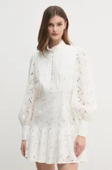 Bardot rochie culoarea bej, mini, evazati, 58421DB imagine