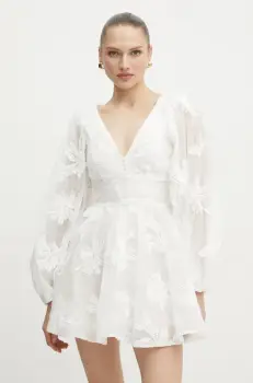 Bardot rochie culoarea bej, mini, evazati, 58475DB5 imagine