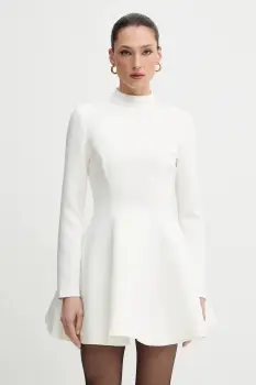 Bardot rochie culoarea bej, mini, evazati, 60238DB imagine