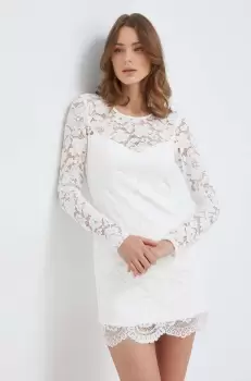 Bardot rochie culoarea bej, mini, mulata imagine