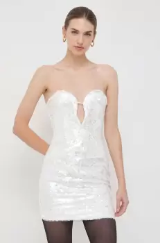 Bardot rochie culoarea bej, mini, mulata imagine