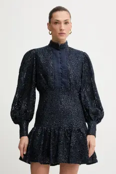 Bardot rochie culoarea bleumarin, mini, evazati, 58421DB4 imagine