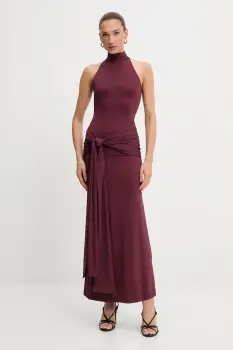 Bardot rochie culoarea bordo, maxi, mulata, 60102DB imagine