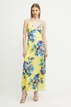 Bardot rochie culoarea galben, maxi, evazati, 58466DB3 imagine