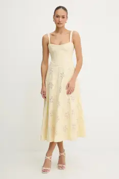 Bardot rochie culoarea galben, maxi, evazati, 59825DB2 imagine