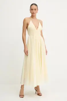 Bardot rochie culoarea galben, maxi, evazati, 59963DB imagine