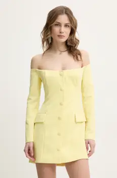 Bardot rochie culoarea galben, mini, evazati, 59761DB imagine