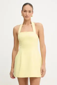 Bardot rochie culoarea galben, mini, evazati, 59857DB1 imagine