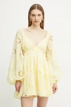 Bardot rochie culoarea galben, mini, evazati, 59858DB imagine