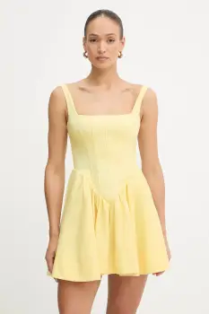 Bardot rochie culoarea galben, mini, evazati, 59902DB imagine