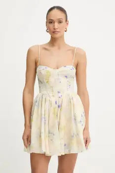 Bardot rochie culoarea galben, mini, evazati, 59910DB imagine