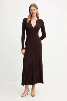 Bardot rochie culoarea maro, maxi, evazati, 60002DB imagine