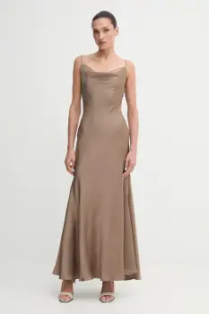 Bardot rochie culoarea maro, maxi, mulata, 59709DB3 imagine