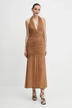 Bardot rochie culoarea maro, maxi, mulata, 59872DB imagine