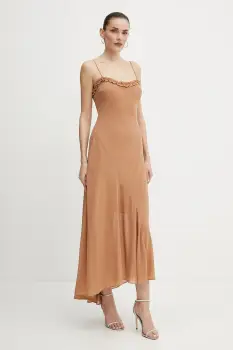 Bardot rochie culoarea maro, midi, evazati, 59885DB imagine