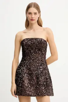 Bardot rochie culoarea maro, mini, evazati, 60027DB imagine