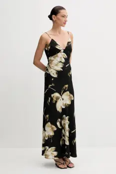 Bardot rochie culoarea negru, maxi, drept, 57516DB8 imagine