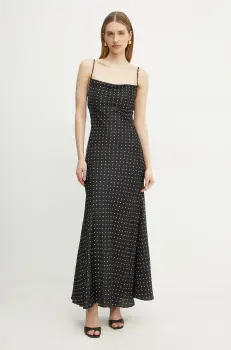 Bardot rochie culoarea negru, maxi, evazati, 59709DB4 imagine