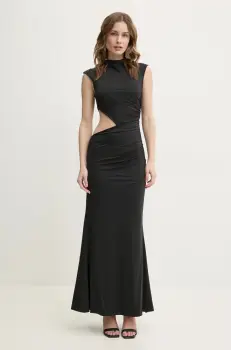 Bardot rochie culoarea negru, maxi, evazati, 59758DB imagine