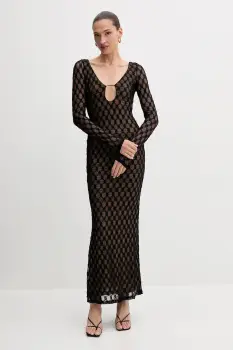 Bardot rochie culoarea negru, maxi, mulata, 59966DB imagine