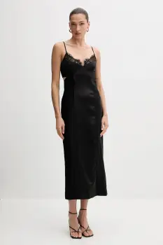 Bardot rochie culoarea negru, midi, drept, 60025DB imagine