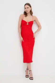 Bardot rochie culoarea rosu, midi, mulata imagine