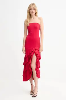 Bardot rochie culoarea rosu, mini, evazati, 60029DB imagine