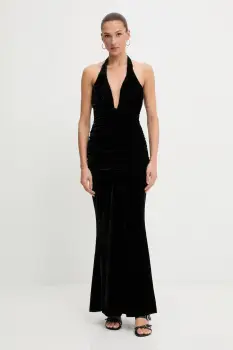 Bardot rochie de catifea culoarea negru, maxi, evazati, 60117DB imagine