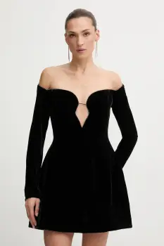 Bardot rochie de catifea culoarea negru, mini, evazati, 60094DB imagine