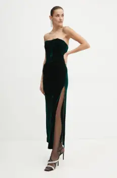 Bardot rochie de catifea EVERLASTING culoarea verde, midi, mulata, 58082DB4 imagine