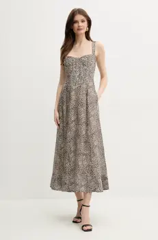 Bardot rochie din amestec de in LILAH culoarea bej, maxi, evazati, 58546DB9 imagine