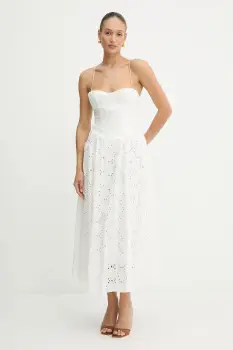 Bardot rochie din bumbac culoarea alb, maxi, evazati, 59786DB2 imagine