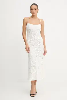 Bardot rochie din bumbac culoarea alb, maxi, evazati, 59990DB imagine