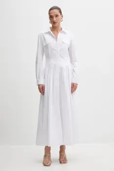 Bardot rochie din bumbac culoarea alb, maxi, evazati, 60066DB imagine