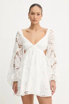 Bardot rochie din bumbac culoarea alb, mini, evazati, 59858DB1 imagine