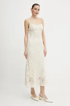 Bardot rochie din bumbac culoarea bej, midi, mulata, 57998DB6 imagine