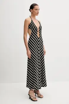 Bardot rochie din bumbac culoarea negru, maxi, evazati, 59904DB imagine