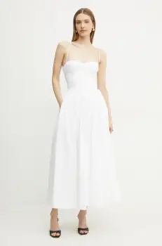 Bardot rochie din bumbac ESTIE culoarea alb, maxi, evazati, 59786DB imagine