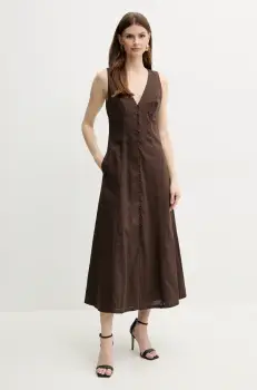 Bardot rochie din in CORDELIA culoarea maro, midi, evazati, 59808DB imagine