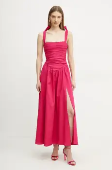 Bardot rochie din in culoarea roz, maxi, evazati, 59877DB imagine